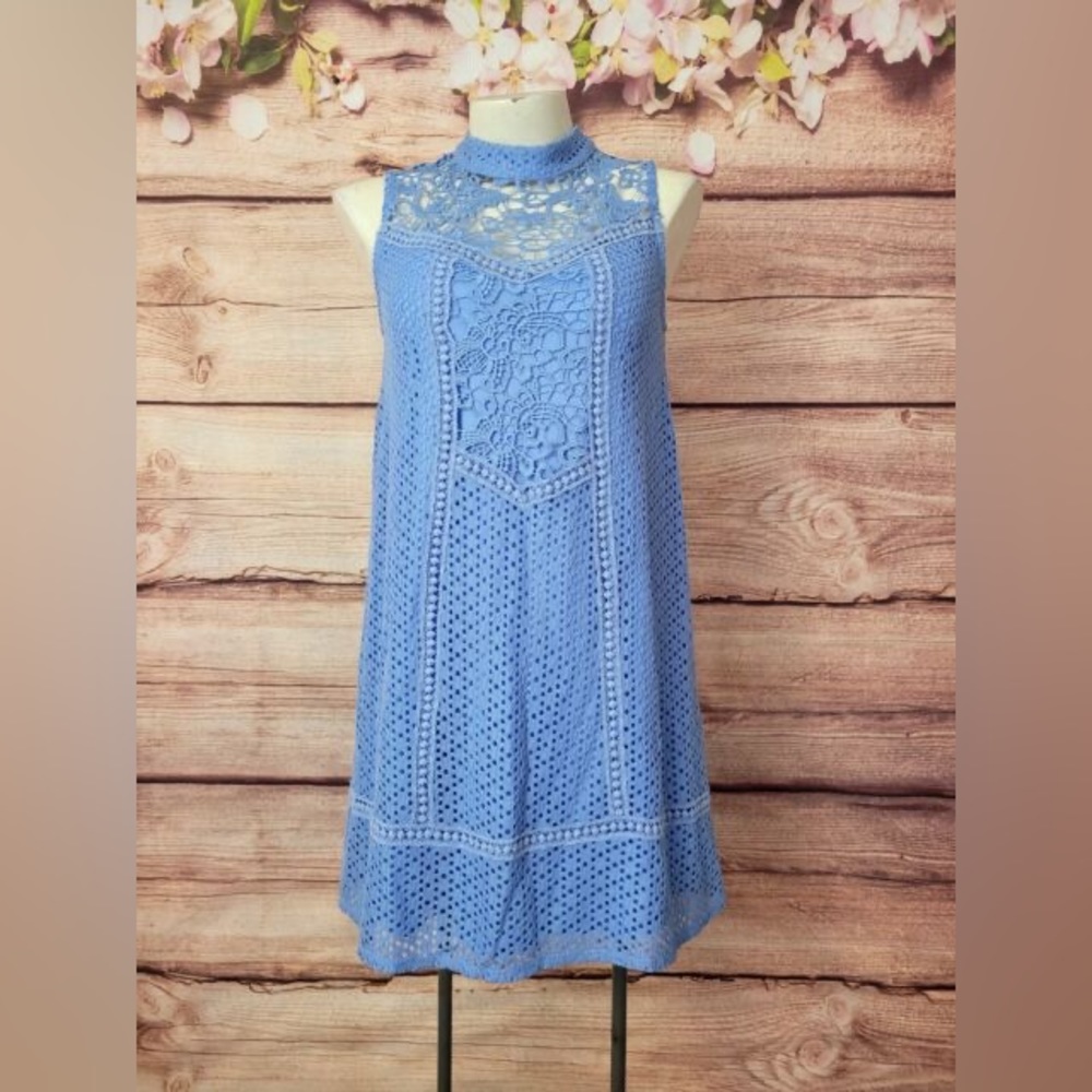 Light blue/ periwinkle lace mock-neck dress